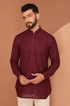 Kasbah_Maroon Georgette Embroidery Sequin Chikankari Royal Cut Kurta _Online_at_Aza_Fashions