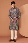 Buy_Kasbah_Wine Georgette Embroidery Applique Floral And Fauna Kurta _at_Aza_Fashions