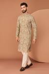 Buy_Kasbah_Beige Georgette Embroidery Kashmiri Thread Kurta _at_Aza_Fashions