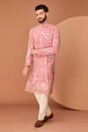 Buy_Kasbah_Pink Georgette Embroidery Floral Thread Kurta _at_Aza_Fashions