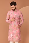 Kasbah_Pink Georgette Embroidery Floral Thread Kurta _Online_at_Aza_Fashions