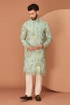 Buy_Kasbah_Sky Blue Georgette Embroidery Sequins Floral And Fauna Kurta _at_Aza_Fashions