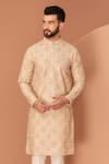 Kasbah_Beige Silk Gota Patti, Embroidery Chikankari Straight Kurta _Online_at_Aza_Fashions