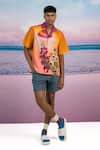 Buy_Siddhartha Bansal_Orange Giza Cotton Floral Sun Set Lover Half Sleeve Shirt _Online_at_Aza_Fashions