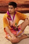 Shop_Siddhartha Bansal_Orange Giza Cotton Floral Sun Set Lover Half Sleeve Shirt 