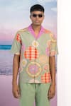 Siddhartha Bansal Green Gingham Samsara Camp Abstract Print Shirt at Aza Fashions Siddhartha Bansal_Green Gingham Samsara Camp Abstract Print Shirt _at_Aza_Fashions