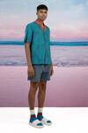 Buy_Siddhartha Bansal_Blue Gabardine Zen Camp Printed Shirt _Online_at_Aza_Fashions
