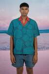 Shop_Siddhartha Bansal_Blue Gabardine Zen Camp Printed Shirt _Online_at_Aza_Fashions