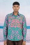 Siddhartha Bansal Green Gingham Embroidery Retro Floral Print Shirt Online at Aza Fashions Siddhartha Bansal_Green Gingham Embroidery Retro Floral Print Shirt _Online_at_Aza_Fashions