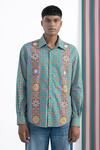 Shop_Siddhartha Bansal_Green Giza Cotton Printed Kaleidoscopic Mexican Moon Shirt _Online_at_Aza_Fashions