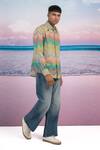 Shop Siddhartha Bansal Multi Color Gingham Summer Wave Printed Shirt Online at Aza Fashions Shop_Siddhartha Bansal_Multi Color Gingham Summer Wave Printed Shirt _Online_at_Aza_Fashions