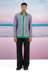 Siddhartha Bansal Blue Gingham Kaleidoscopic Print Shirt Online at Aza Fashions Siddhartha Bansal_Blue Gingham Kaleidoscopic Print Shirt _Online_at_Aza_Fashions