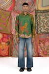 Siddhartha Bansal Green Linen Embroidery Wayfarer Printed Shirt Online at Aza Fashions Siddhartha Bansal_Green Linen Embroidery Wayfarer Printed Shirt _Online_at_Aza_Fashions