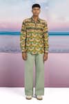 Buy_Siddhartha Bansal_Green Silk Printed Camouflage Feel Good Shirt _at_Aza_Fashions