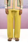 Buy_Siddhartha Bansal_Yellow Linen Solid Straight Trouser _Online_at_Aza_Fashions