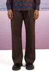 Siddhartha Bansal_Brown Linen Solid Straight Trouser _Online_at_Aza_Fashions