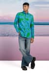 Buy_Siddhartha Bansal_Blue Cotton Satin Printed Paisley Soho Shirt _at_Aza_Fashions