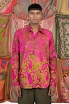 Shop_Siddhartha Bansal_Pink Cotton Satin Printed Paisley Shirt _Online_at_Aza_Fashions