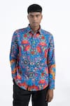 Buy_Siddhartha Bansal_Blue Cotton Satin Printed Kaleidoscopic Shirt _at_Aza_Fashions