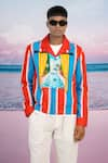 Siddhartha Bansal_Red Jacket Cotton Twill Printed Cabana Stripes I Feel So Good _at_Aza_Fashions