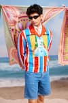 Buy_Siddhartha Bansal_Red Jacket Cotton Twill Printed Cabana Stripes I Feel So Good 