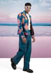 Siddhartha Bansal_Blue Jacket Cotton Twill Printed Floral Seasons _Online_at_Aza_Fashions