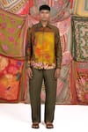 Buy_Siddhartha Bansal_Green Jacket Linen Printed Floral Artist Biker _Online_at_Aza_Fashions