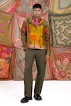 Shop_Siddhartha Bansal_Green Jacket Linen Printed Floral Artist Biker _Online_at_Aza_Fashions