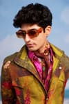 Siddhartha Bansal_Green Jacket Linen Printed Floral Artist Biker _at_Aza_Fashions