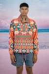 Buy_Siddhartha Bansal_Orange Giza Cotton Printed Hawaiian Sunset Pullover Jacket _at_Aza_Fashions