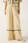 Cord_Ivory Linen Applique Detailed Pant _Online_at_Aza_Fashions