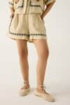 Cord_Ivory Linen Applique Detailed Shorts _Online_at_Aza_Fashions