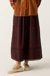 Shop_Cord_Brown Cotton Print Smocking Top Collared Cara Skirt Set With Gillet _Online_at_Aza_Fashions