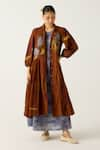 Buy_Cord_Brown Cotton Print Foliage Collared Button Down Jacket Dress _Online_at_Aza_Fashions