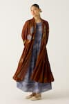 Shop_Cord_Brown Cotton Print Foliage Collared Button Down Jacket Dress _Online_at_Aza_Fashions