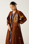 Cord_Brown Cotton Print Foliage Collared Button Down Jacket Dress _at_Aza_Fashions