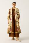 Cord_Ivory Cotton Print Safari Collared Button Down Jacket Dress _Online_at_Aza_Fashions