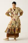 Cord_Ivory Cotton Print Safari Collared Button Down Jacket Dress _at_Aza_Fashions