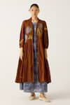 Buy_Cord_Brown Cotton Print Foliage Jacket Collared Button Down With Dress _at_Aza_Fashions