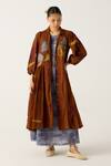 Cord_Brown Cotton Print Foliage Jacket Collared Button Down With Dress _Online_at_Aza_Fashions