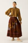 Cord_Brown Cotton Hand Embroidered Foliage High Elsa Top With Print Skirt _Online_at_Aza_Fashions