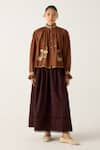 Cord_Brown Cotton Hand Embroidered High Elsa Top And Skirt Set _Online_at_Aza_Fashions