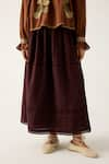 Buy_Cord_Brown Cotton Hand Embroidered High Elsa Top And Skirt Set