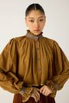 Buy_Cord_Brown Cotton Hand Embroidered High Elsa Top _Online_at_Aza_Fashions