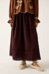 Buy_Cord_Brown Cotton Embellished Lace Emily Pintuck Hem Skirt _Online_at_Aza_Fashions