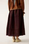 Shop_Cord_Brown Cotton Embellished Lace Emily Pintuck Hem Skirt _Online_at_Aza_Fashions