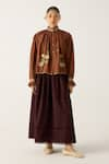 Buy_Cord_Brown Cotton Embellished Lace Band Emily Embroidered Top With Pintuck Skirt _at_Aza_Fashions