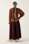 Shop_Cord_Brown Cotton Embellished Lace Band Emily Embroidered Top With Pintuck Skirt _at_Aza_Fashions