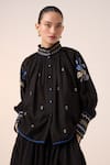 Cord_Black Cotton Embellished Lace Band Farmer Thread Embroidered Top With Skirt _Online_at_Aza_Fashions