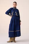 Buy_Cord_Blue Cotton Embellished Lace Band Farmer Floral Embroidered Top With Skirt _at_Aza_Fashions